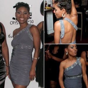 Silver Party Dress with Rhinestones